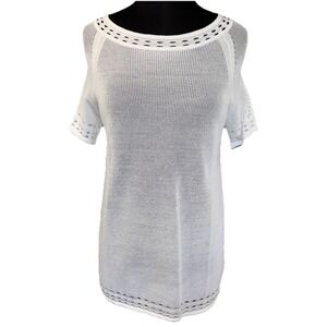 yest‎ Mesh Tunic Women Size 6 White Short Sleeves Coastal Beach Old Money Travel